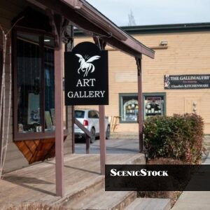Flying Horse Gallery Sidewalk and Sign